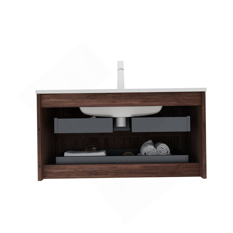 Meuble-lavabo rétro en noyer avec lavabo, 29.92