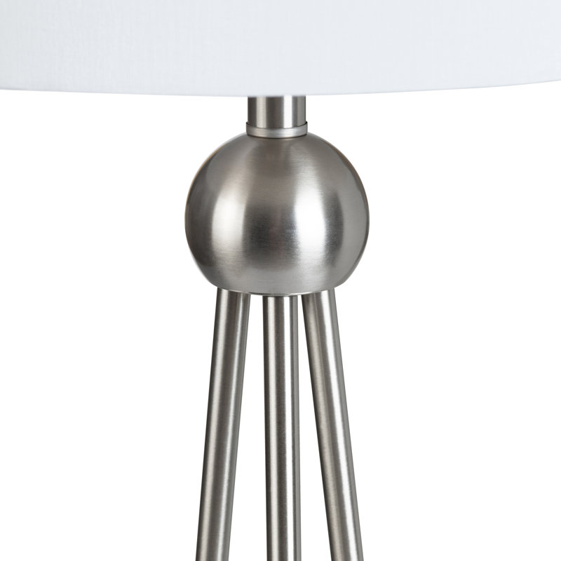Lampe sur pied en acier avec abat-jour en lin, Brossé, Blanc