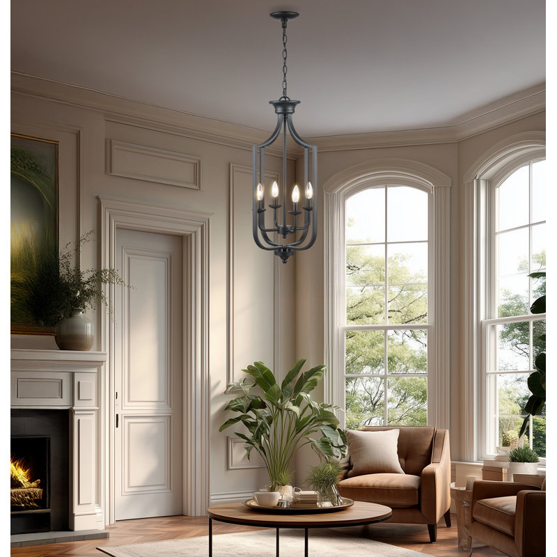 4-Light Chandelier, Noir mat, Médium
