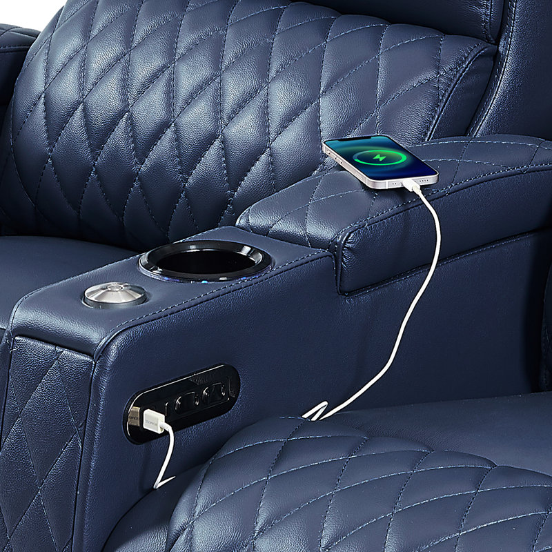Haiylee Zero Gravity Home Theater Seating Top Grain Leather Recliner Sofa Power Headrest Footrest , Blue Genuine Leather