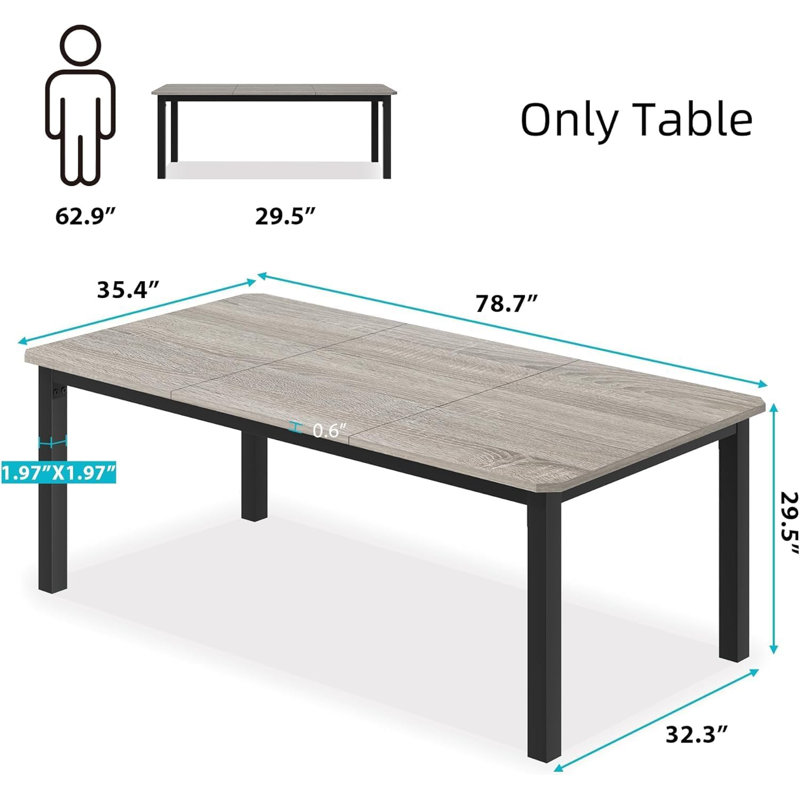 Ensemble de salle à manger 7 pièces 78,7 po avec 6 chaises rembourrées, 6 chaises