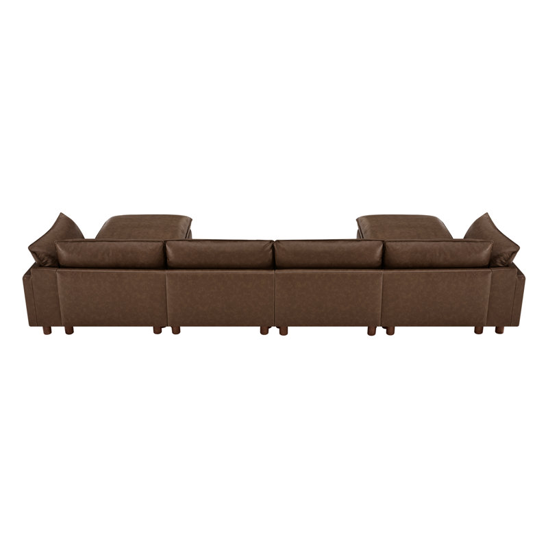 Canapé modulaire en cuir fleur 6 pièces Solena, Marron clair