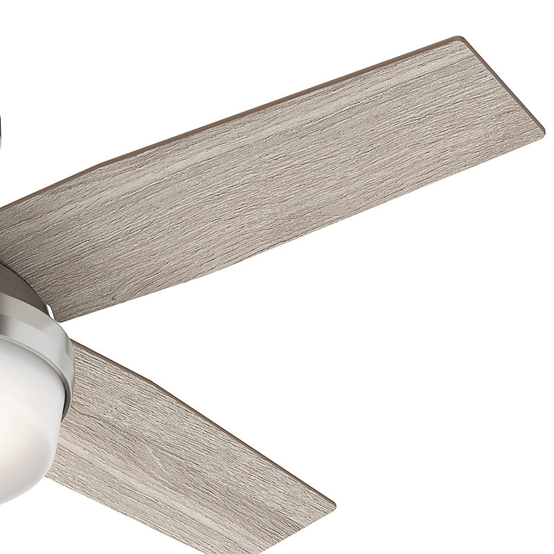 Dempsey Low Profile 44" 4 - Blade Indoor Flush Mount Small Room Ceiling Fan with Lights and Remote, Light Gray/Natural Oak
