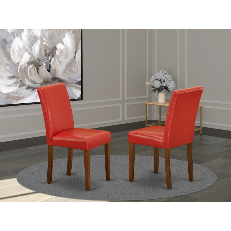 Abbott Parsons Dining Chairs - Firebrick Red Faux Leather Padded Chairs, Set of 2, Mahogany, Firebrick Red PU Leather
