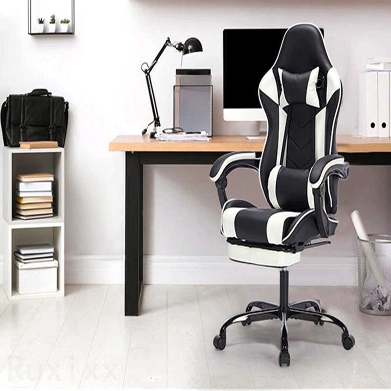 Fauteuil de jeu noir et blanc, avec repose-pieds, fauteuil d'ordinateur ergonomique, avec appui-tête et support lombaire, fauteuil de jeu vidéo à hauteur réglable pour adultes