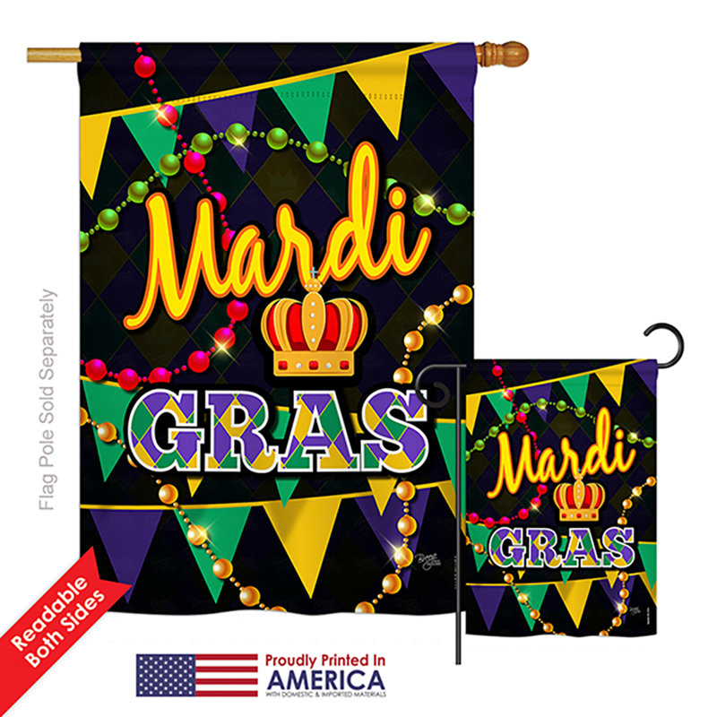 Ensemble de 2 drapeaux en polyester à empreintes en polyester gras "time to mardi gras