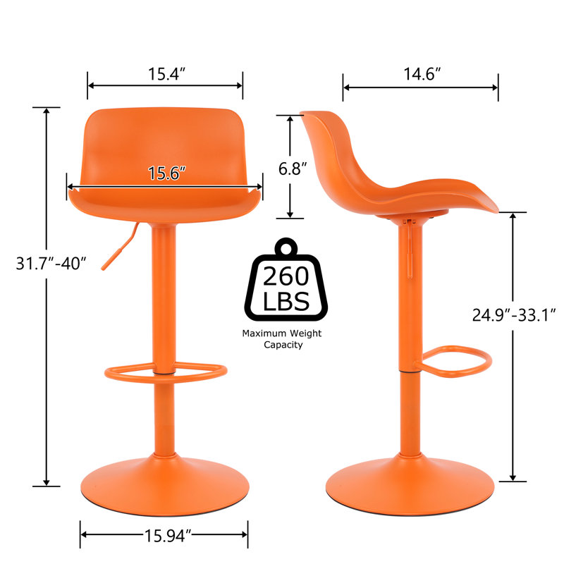 Beora Swivel Adjustable Height Bar Stool, Orange, 2