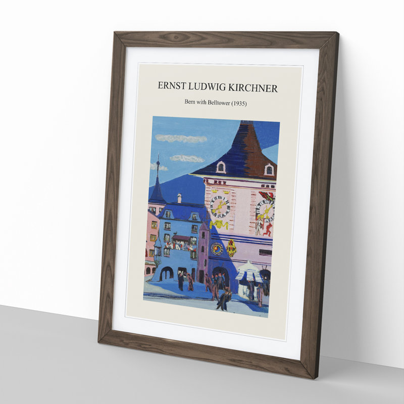 Bern With Belltower by Ernst Ludwig Kirchner - Single Picture Frame Print on MDF, Walnut, 48cm H x 36cm W x 2cm D
