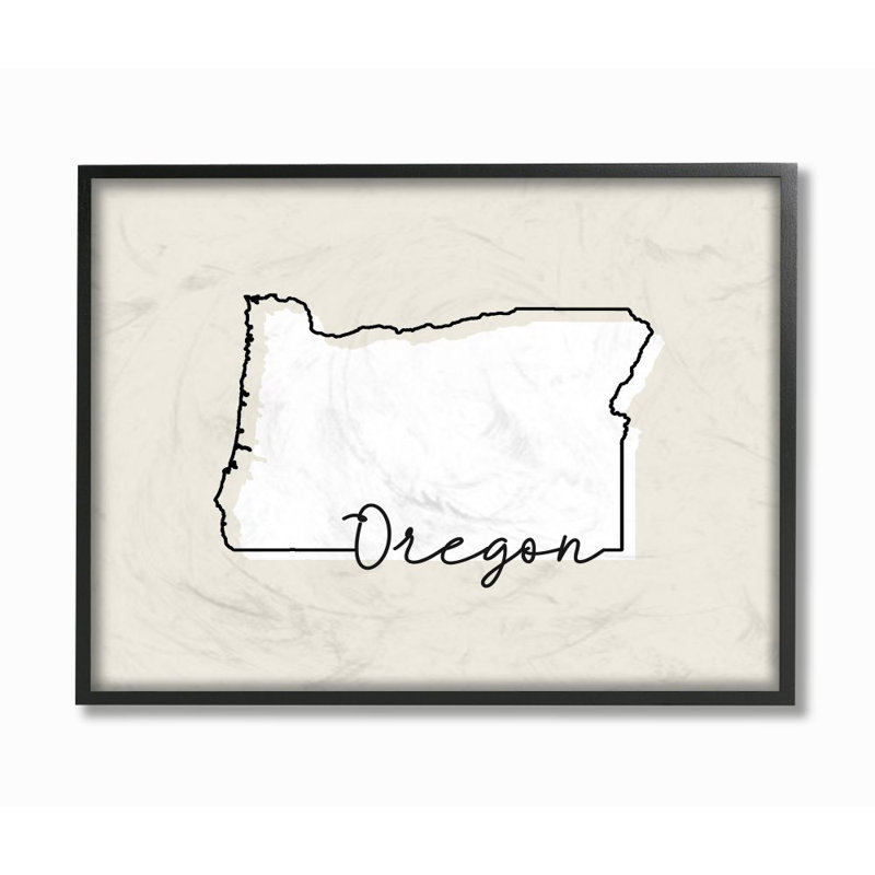 « oregon home state map neutral design », impression sur toile, Giclée encadrée noir minuit, H 11 po x l 14 po