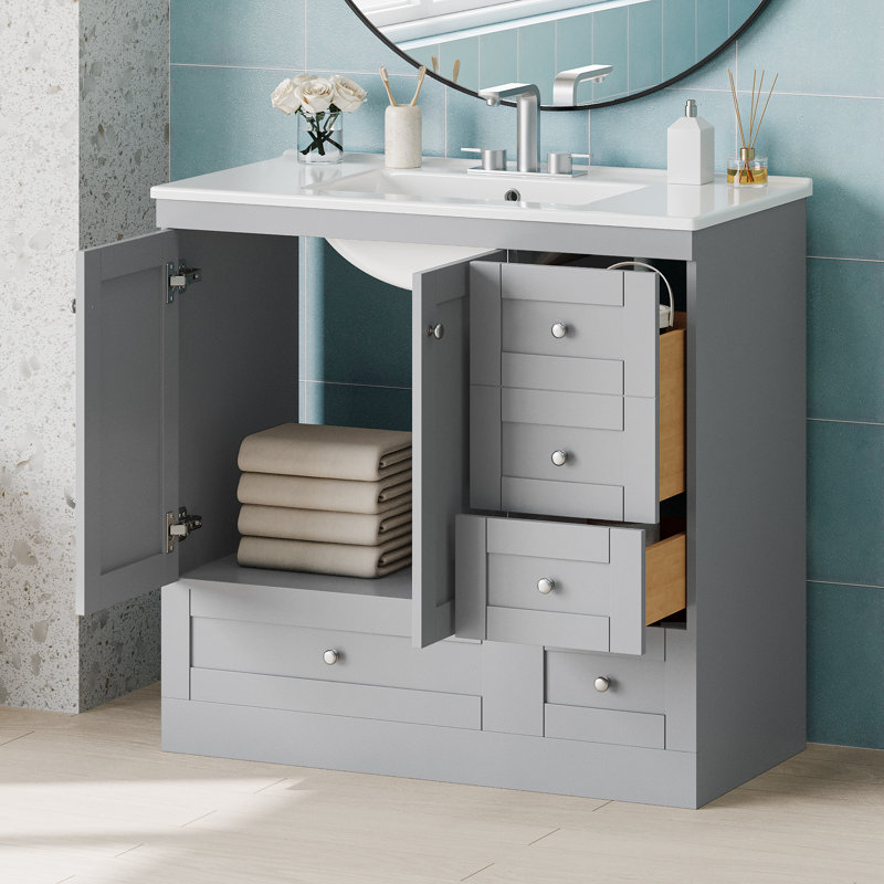 Meuble-lavabo simple 36 po avec lavabo en résine, Gris