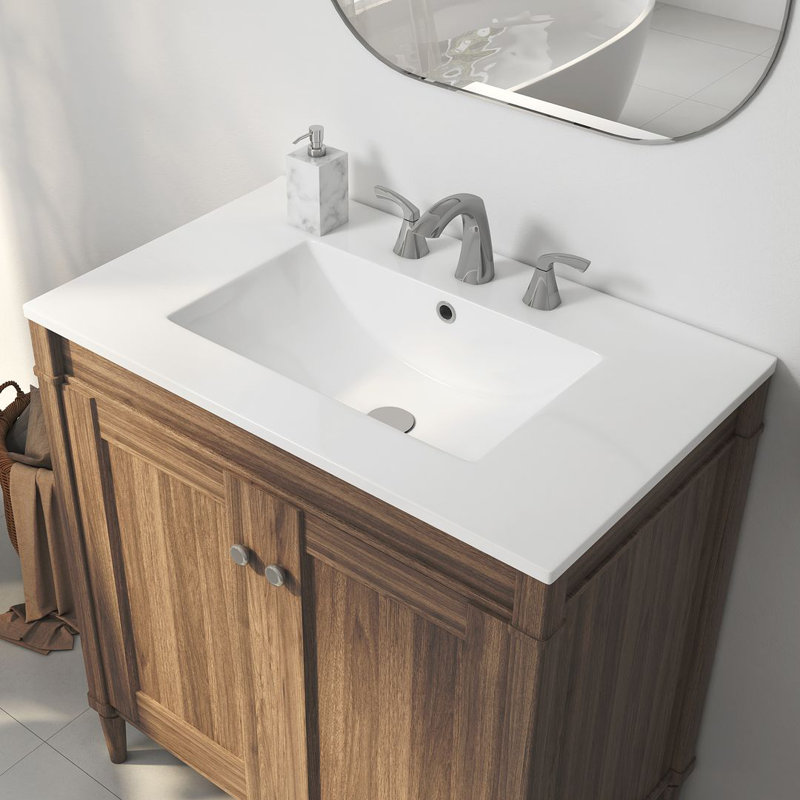  Évier de meuble-lavabo simple en porcelaine vitrifiée l 30 po x P 18,25 po Tucson (lavabo seulement, sans meuble-lavabo)
