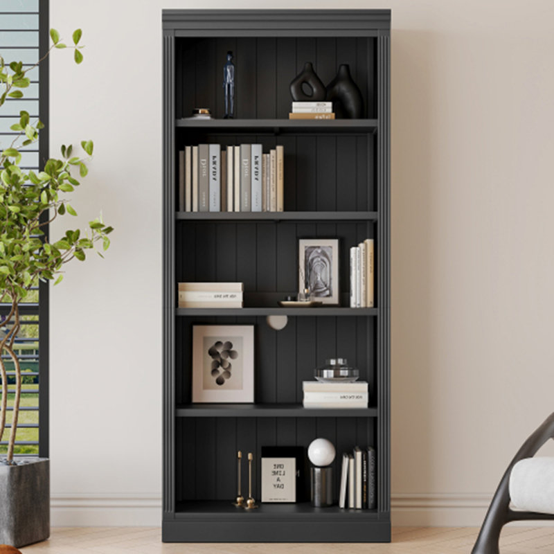 Bibliothèque en bois avec bande lumineuse, étagères décoratives à 5 niveaux avec tablettes réglables, Noir