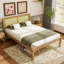 Grand lit plateforme en bois massif avec tête de lit en rotin, cadre de lit bohème de style campagnard, rangement sous le lit, aucun sommier nécessaire, bois naturel