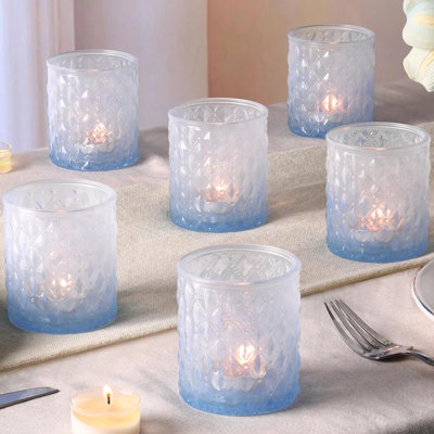Ensemble de 6 photophores en verre bleu ombré, grands photophores pour centre de table de mariage et décoration intérieure
