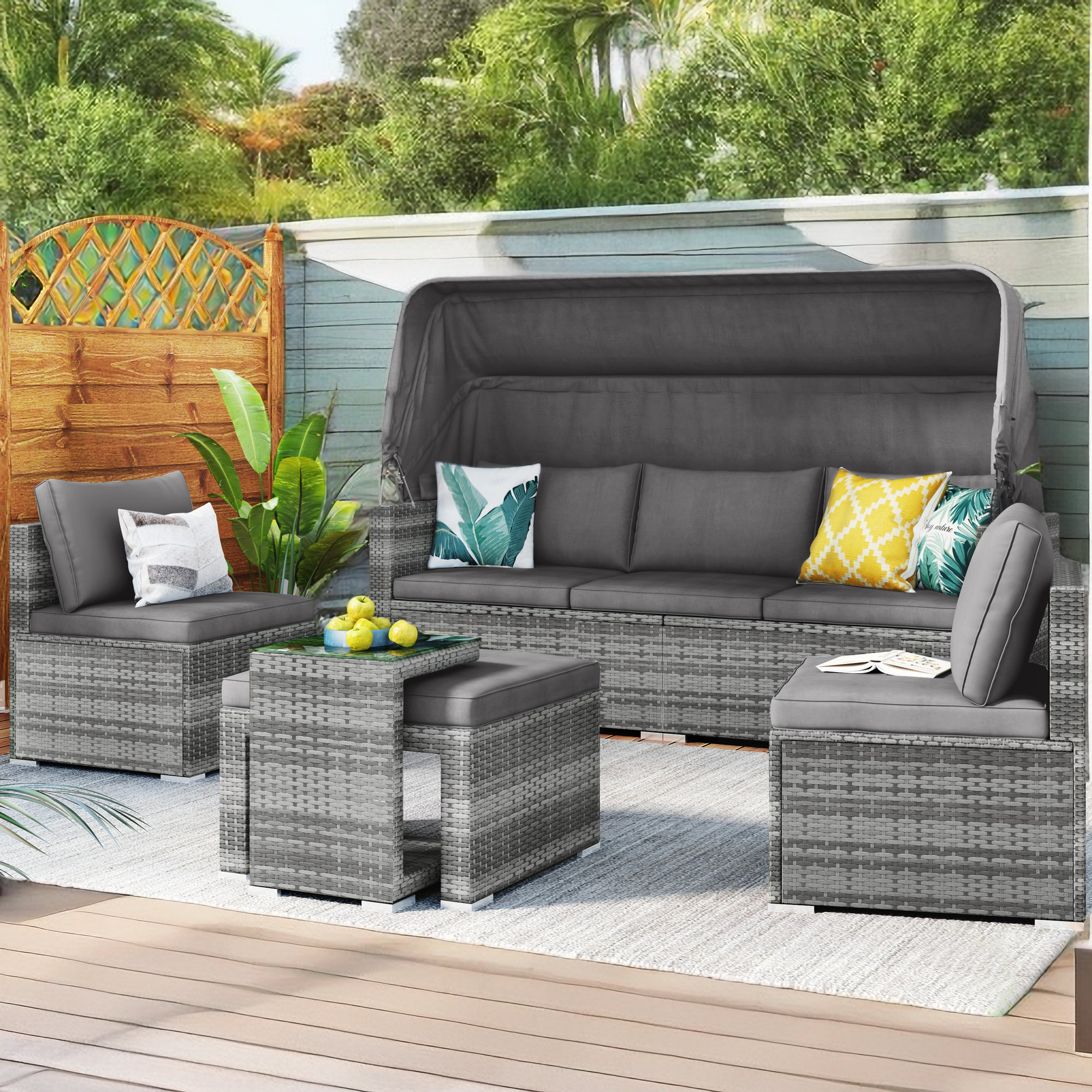 Latitude Run® 5 Pieces Outdoor Sectional Patio Rattan Sofa Set Rattan ...