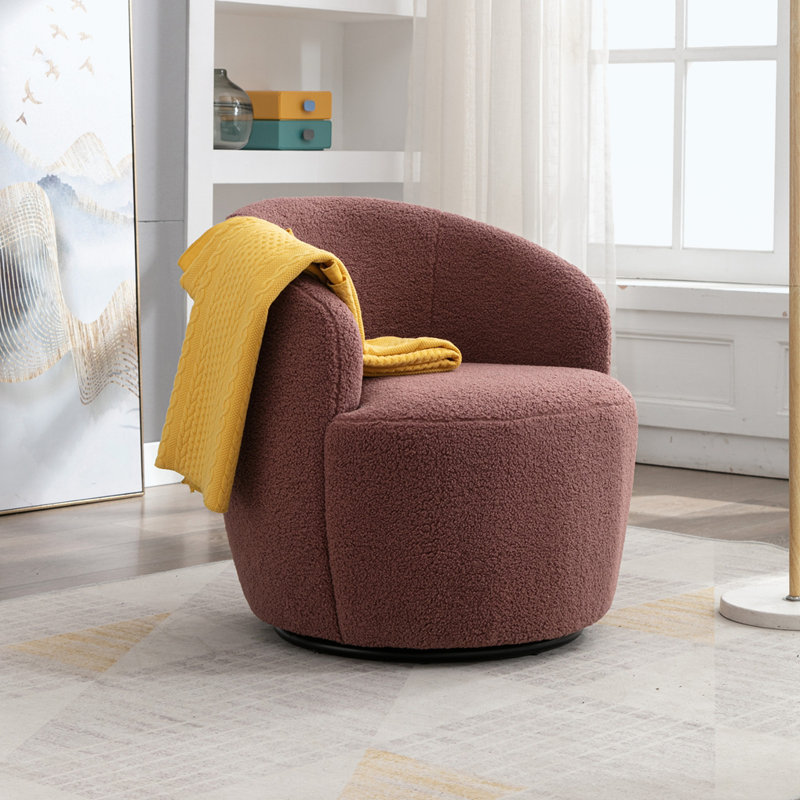 Swivel Accent Armchair Barrel Chair With Powder Coating Metal Ring, Velvet Red