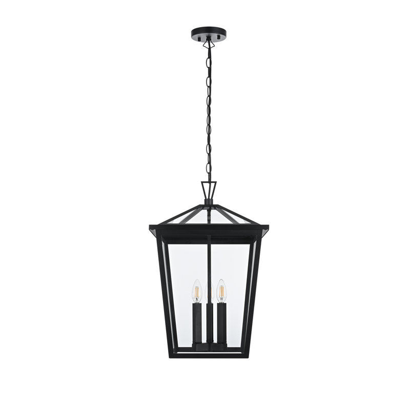 Luminaire suspendu d'extérieur Miyashiro en noir, H 22 po x l 14 po x P 14 po