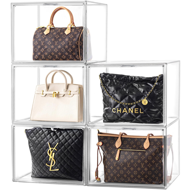 Ensemble de 5 boîtes de rangement pour sac à main pour garde-robe, très grande boîte empilable transparente avec porte magnétique