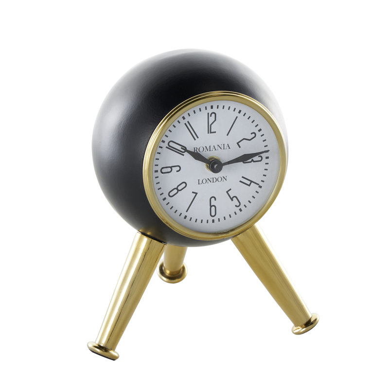 Black and Gold Analog Quartz Tripod Tabletop Clock