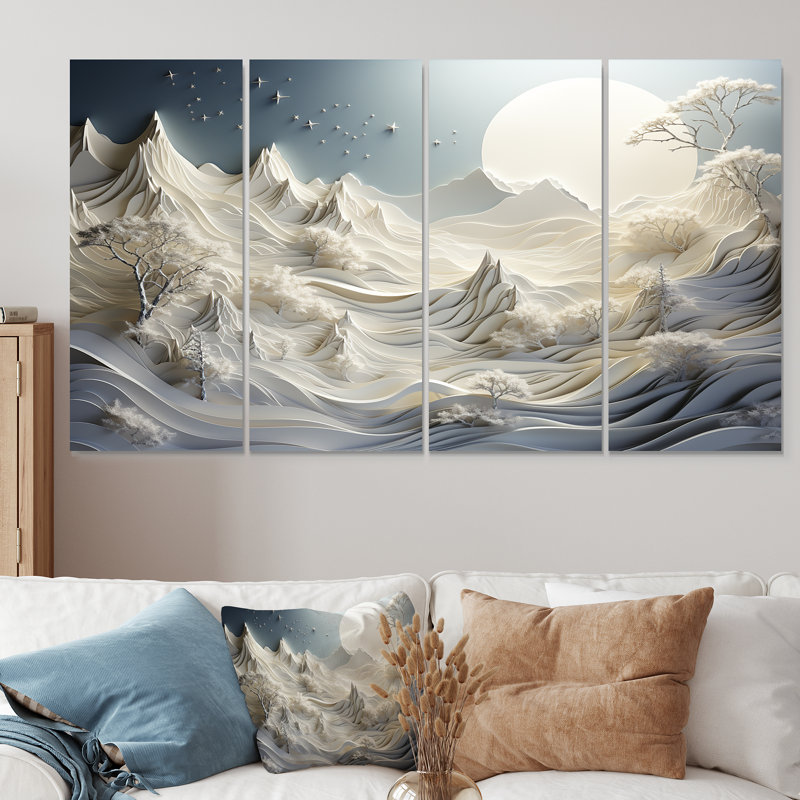 «Abstract Snowy Winter Mountains III - Abstract Landscape», ensemble de 4 pièces d'art mural, H 28 po x l 48 po