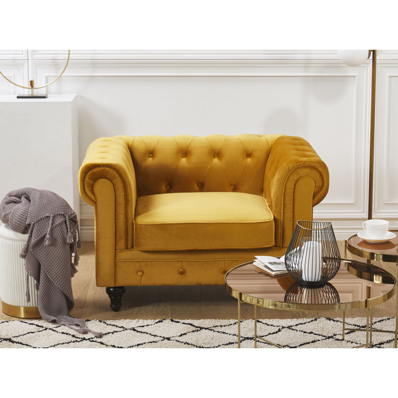 Pendik Velvet Chesterfield Chair, Yellow