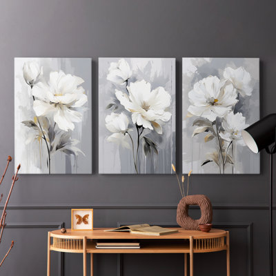 Floral Study Series CXLVIII -Set Of 3 Gallery Wrapped Canvas -Ready to Hang