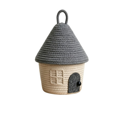 Cute House Shaped Storage Basket with Lid Decorative Desktop Organizer Container Portable Vanity Caddy for Cosmetics Small Trinkets Bedroom Table Tidying