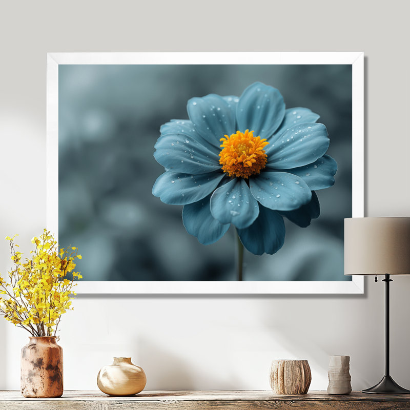«Blue Grey Natures Marigold Photo», art mural souci, Cadre simple blanc, bois massif, H 12 po x l 20 po