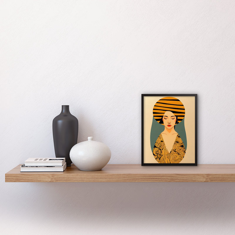 Retro Woman Mid Century Yellow Art Nouveau - Single Picture Frame Print, 25.9cm H x 20.6cm W x 1.5cm D