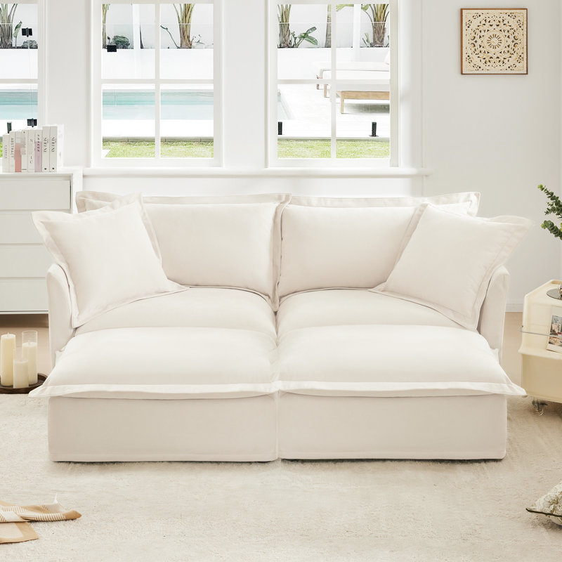 Chenille crème, tissu 2 places, lit long avec repose-pieds Choice, chenille, construction