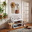 Banc de rangement avec coussin de siège en similicuir | Compartiment supérieur caché et 2 tablettes à chaussures ouvertes-606706277