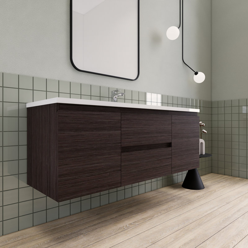 Alcester 59.2'' Single Bathroom Vanity with Resin Top, Dark Gray Oak