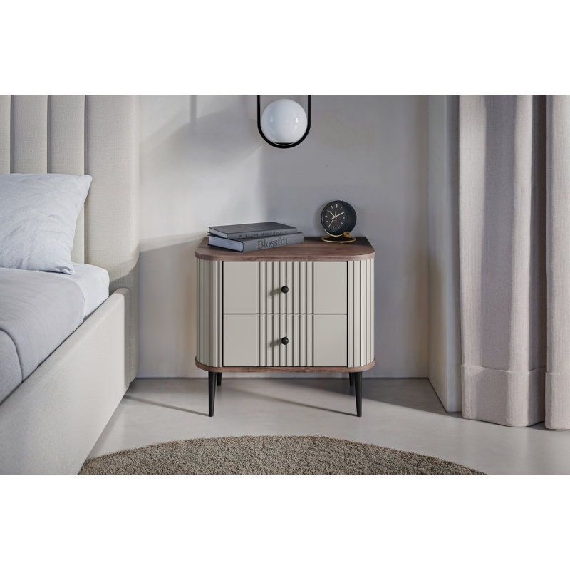 Dayzee 56cm W Manufactured Wood Bedside Table, Black, Nut, Cashmere/Black