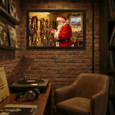 Christmas Santa Claus Crafting Reindeer Harnesses In Workshop
