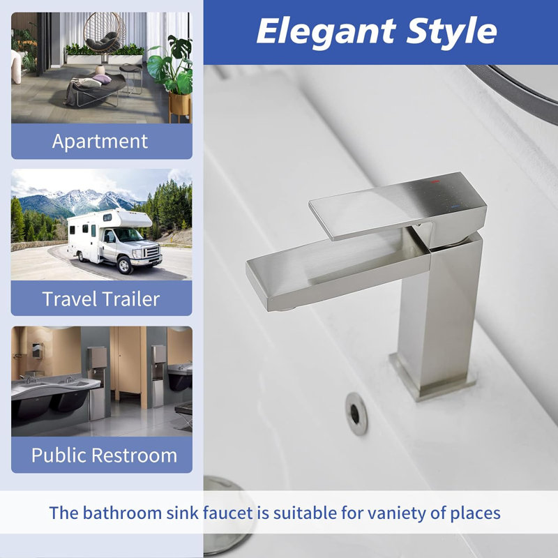 Single-Hole Single-handle Bathroom Faucet with Drain Assembly, Brushed Nickel