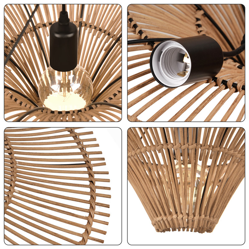 1 - Light Rattan Bowl Pendant, 13.77" H x 39.37" W x 39.37" D