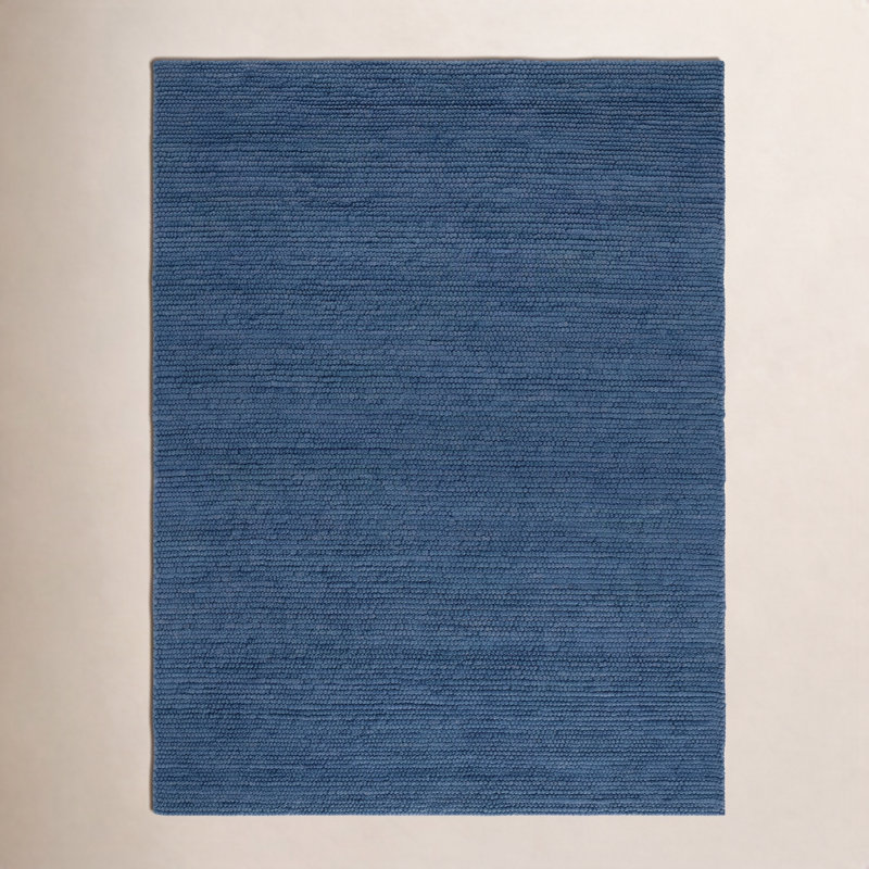 Tapis bleu marine en laine et en coton tissé à la main Amira, Rectangle 9 pi x 12 pi