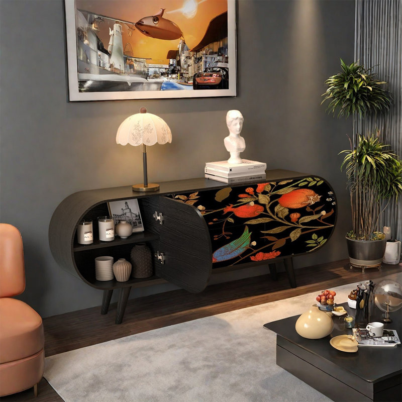 Buffet en pin avec tablettes et tiroirs