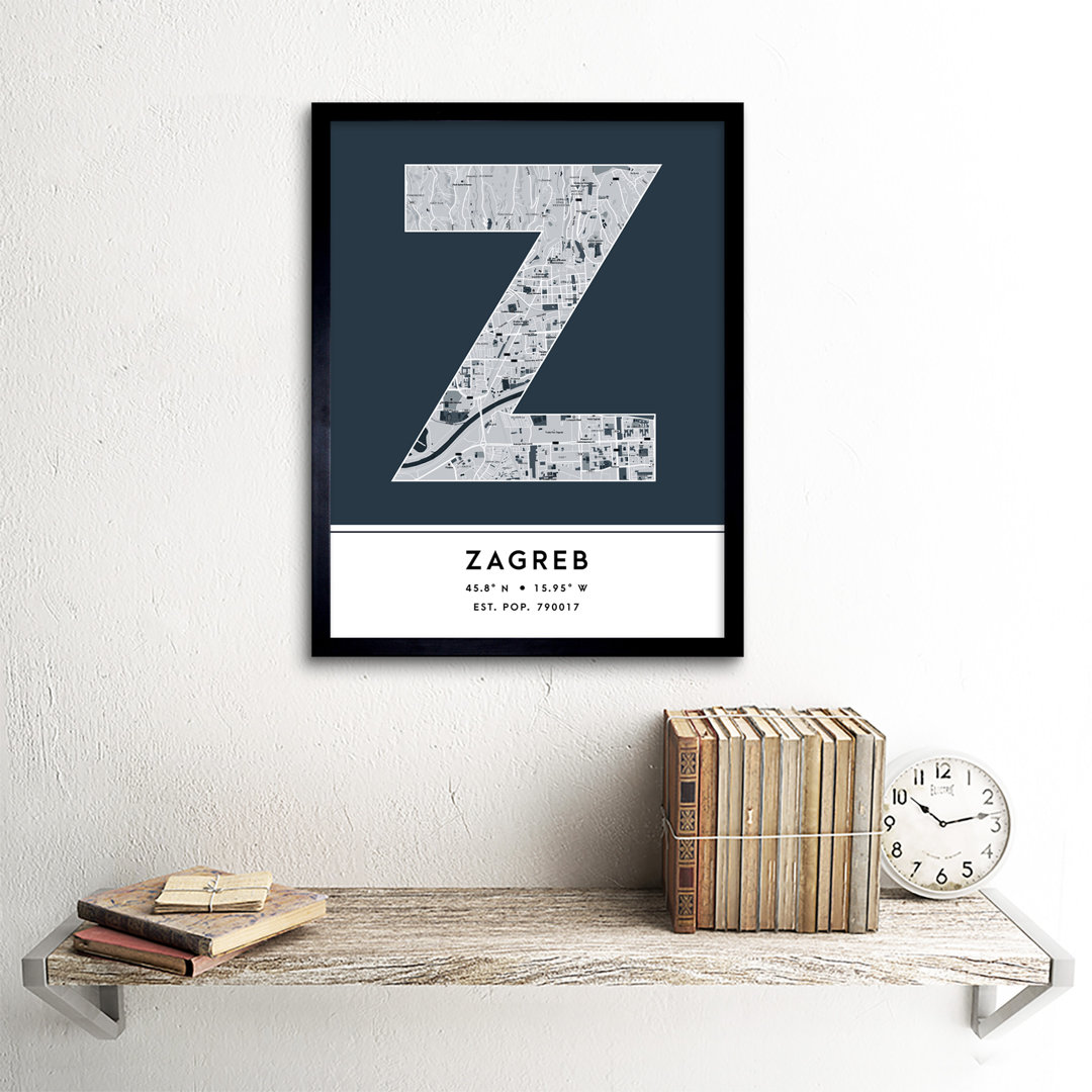 Zagreb City Map Zagreb Croatia City Map Navy - Single Picture Frame Typography