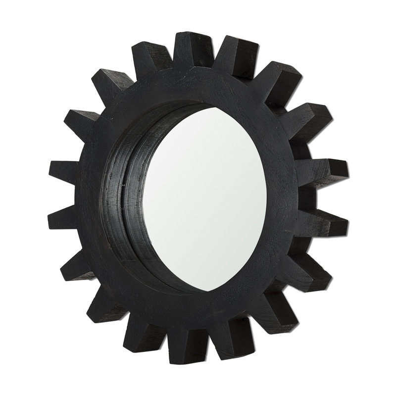 Kazmira Solid Wood Round Mirror, 17" x 17", Black