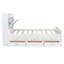 Lit double en bois avec tête de lit avec prises de courant, lit extensible avec lit gigogne simple avec trois tiroirs de rangement, blanc