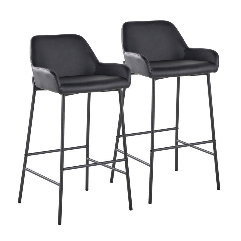 Tabouret de bar à hauteur fixe en métal noir et similicuir noir - ensemble de 2, Noir