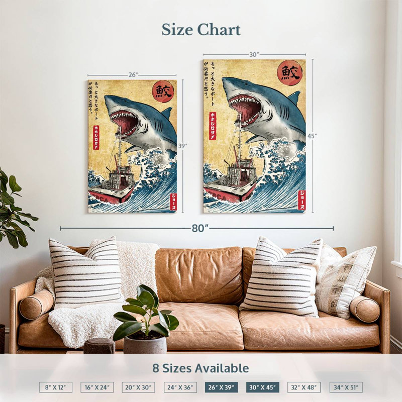 Brampt Hunting The Shark In Japan, 39" H x 26" W