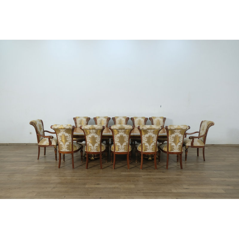 11 Piece Veronica Dining Set With Damask Gold Chair