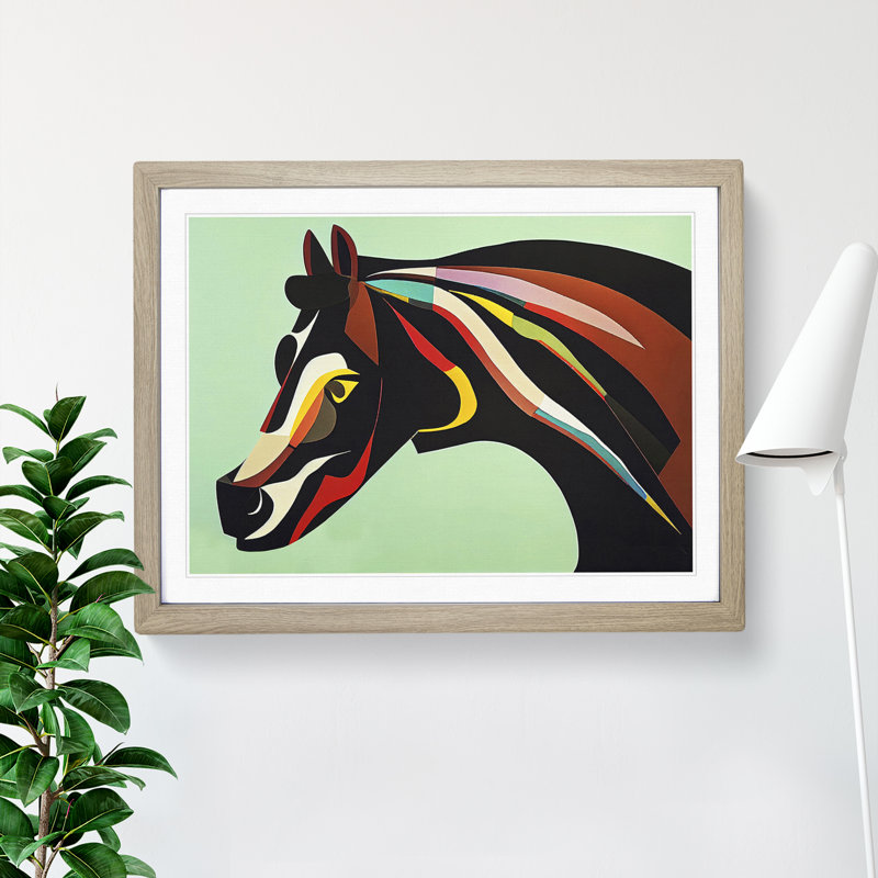 Sensational Horse Abstract - Framed Print, 25cm H x 34cm W x 2cm D, Oak 