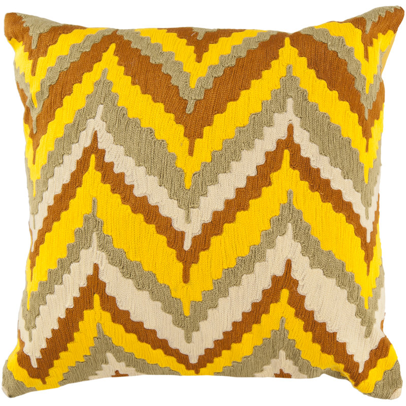 Chevron Cotton Pillow Cover, 18" x 18", Butter/Olive