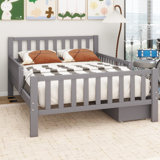 Wood Platform Bed With Guardrails On Both Sides And Two Storage Drawers,