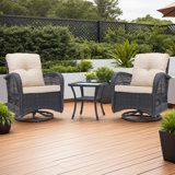 Melendy Wicker 2-Person Outdoor Conversation Set Seating Group with Swivel & Glider Chairs and Glass Top Side Table