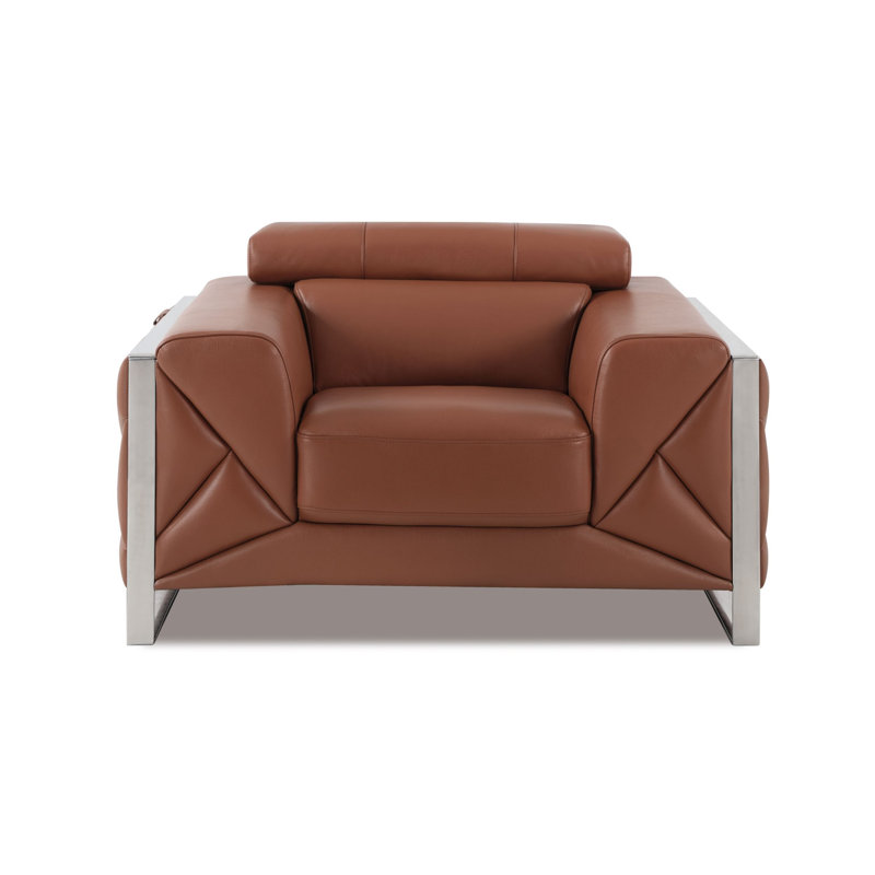 Camel Genuine Leather Chair with Adjustable Headrests, Camel