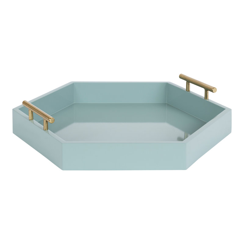 Norvan Hexagon Decorative Tray with Metal Handles, Blue